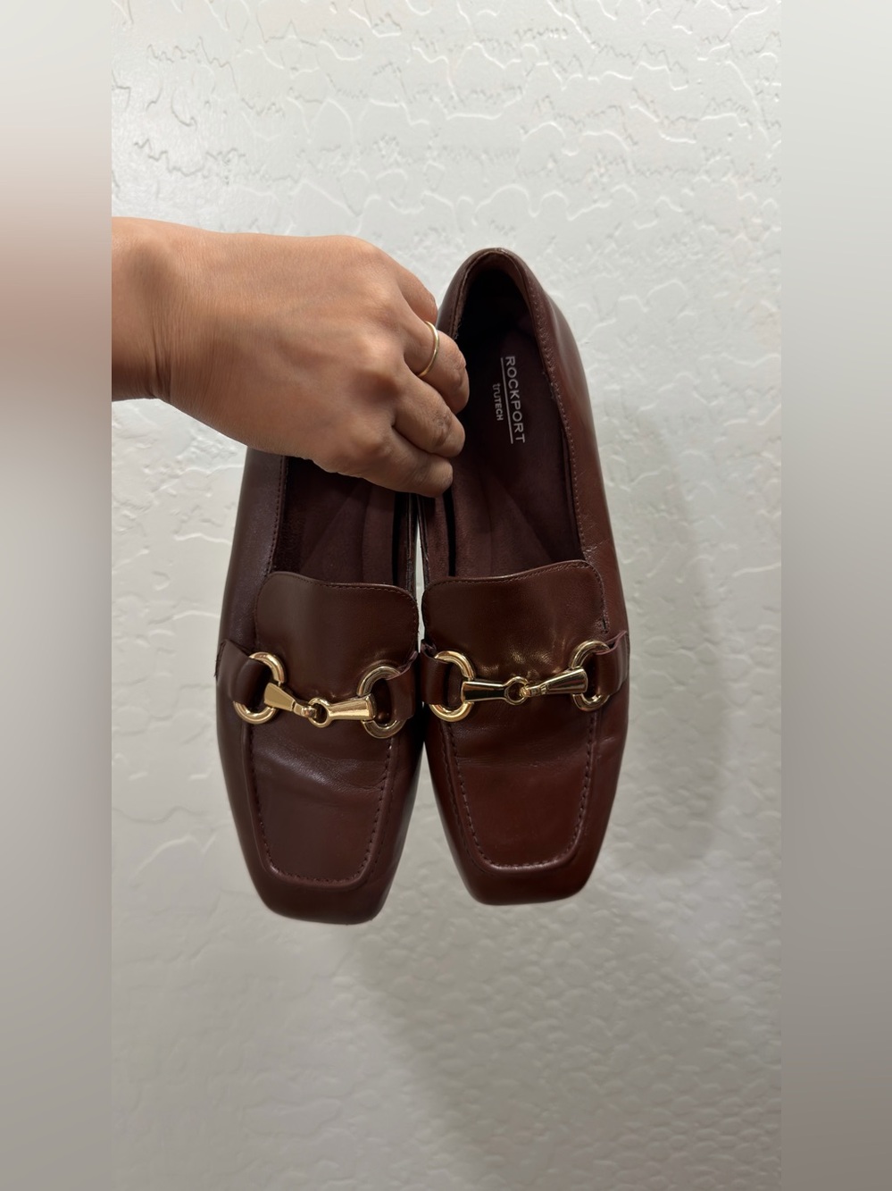 Rockport Brown Leather Slip-On Loafers with Gold Bit